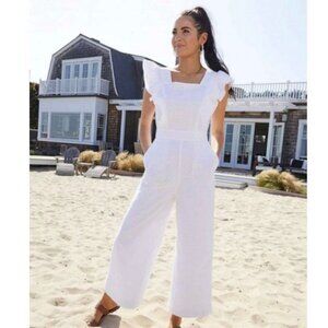 Rachel Parcell Ruffle Sleeve Eyelet Tie Waist Jumpsuit White Size Small